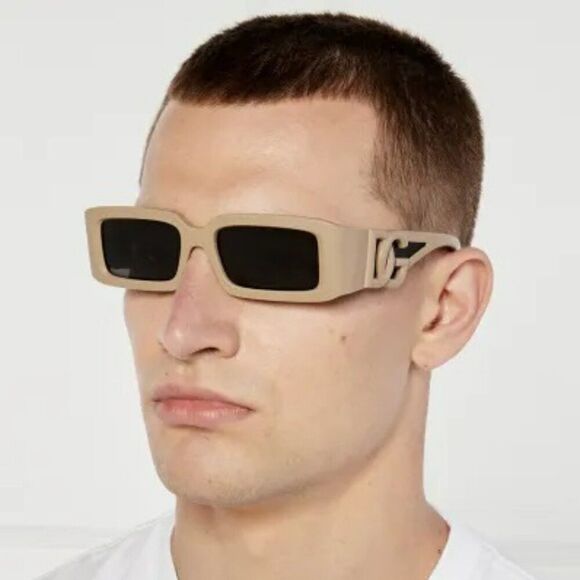 NEW D&G DG6197 329287 Rubberized Beige Dark Grey Rectangle Unisex Sunglasses